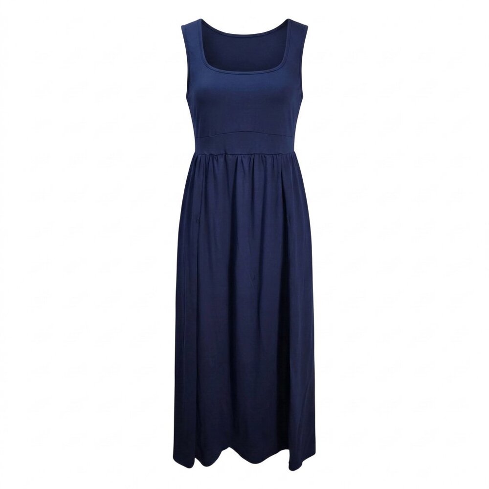 NWT | SILUI Navy Blue Sleeveless Maxi Dress | Side Slit | Empire Waist | XL